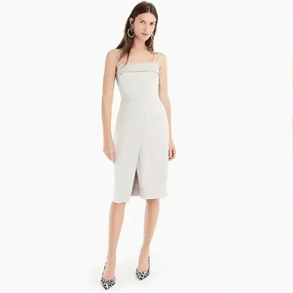 J Crew Women’s Gray Spaghetti-strap foldover dress in satin-back crepe 10 NWT